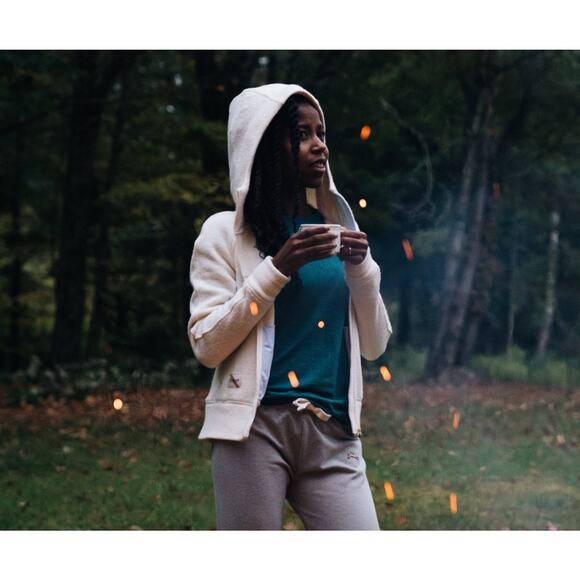 Tracksmith Freya Hoodie merino wool blend full zip sweatshirt cream size XS - Picture 2 of 15
